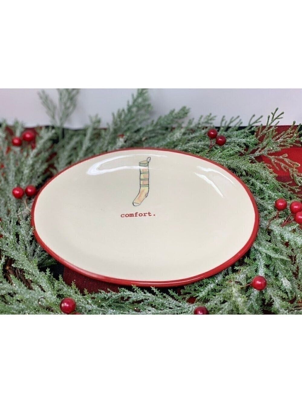 Rae Dunn Christmas Stocking Plate Christmas Stocking 8 Inch Ceramic Red White